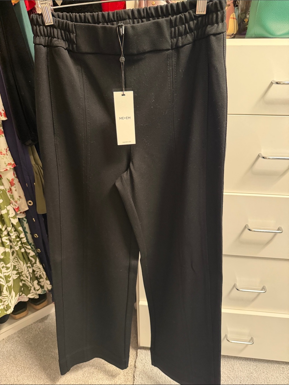 ME+EM Black Elastic-Waist Straight-Leg Men’s Trousers